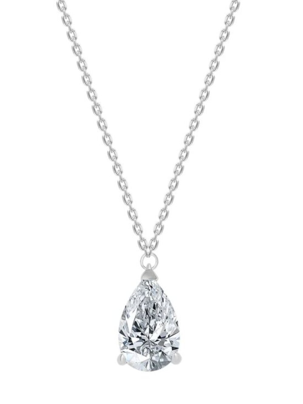 New Sterling Silver 2ct Pear Solitaire Necklace 16” to 17” inches